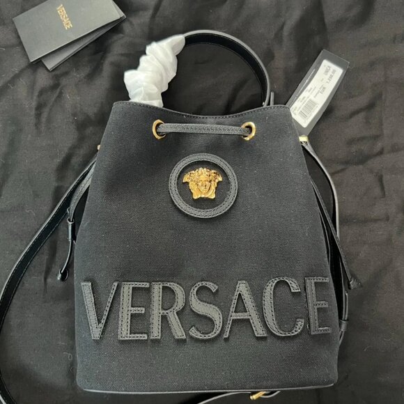 Versace La Medusa Canvas Bucket Bag Black - Picture 1 of 14